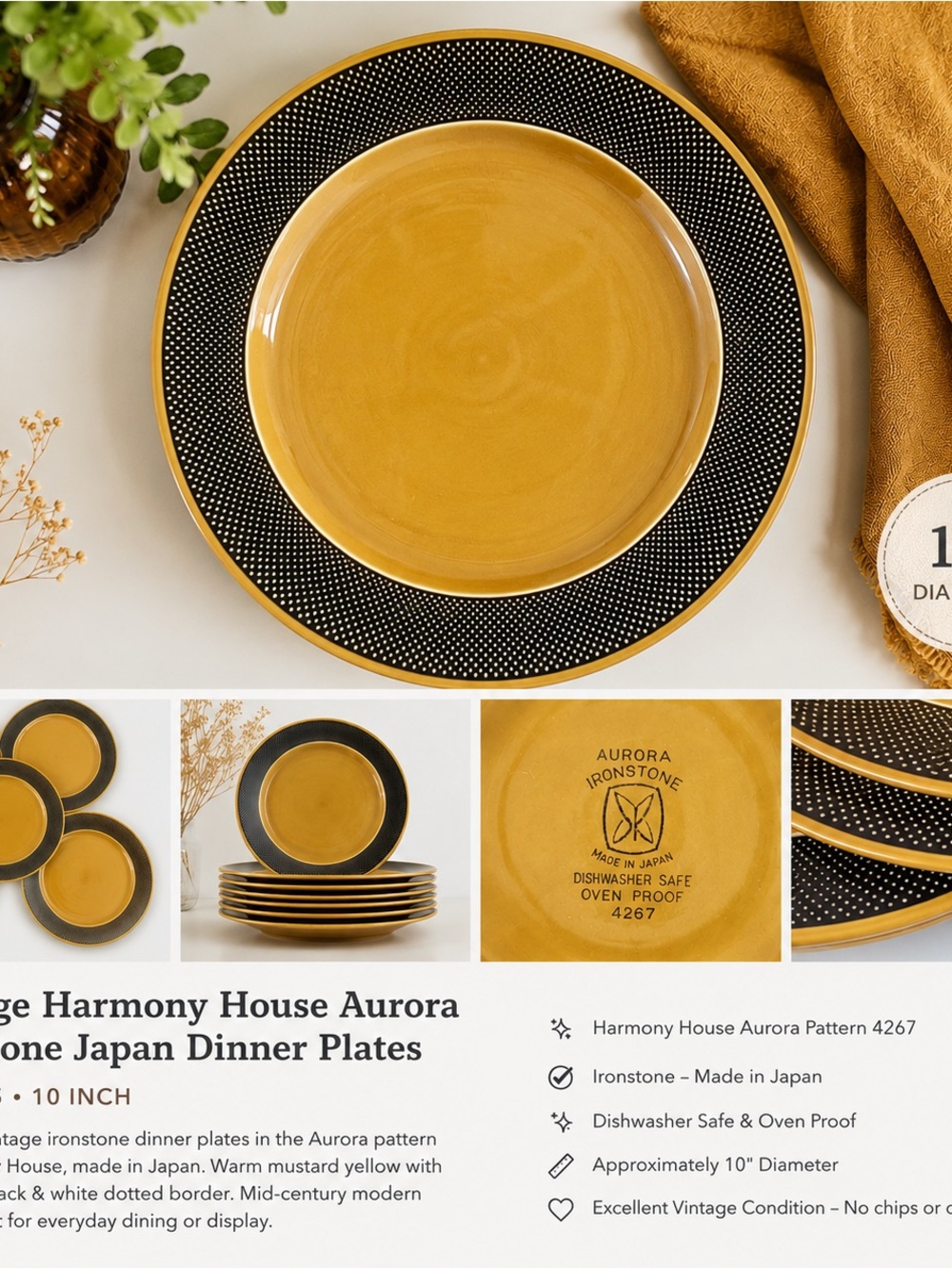 Set of 5 Vintage Harmony House Aurora Ironstone 10” Dinner Plates